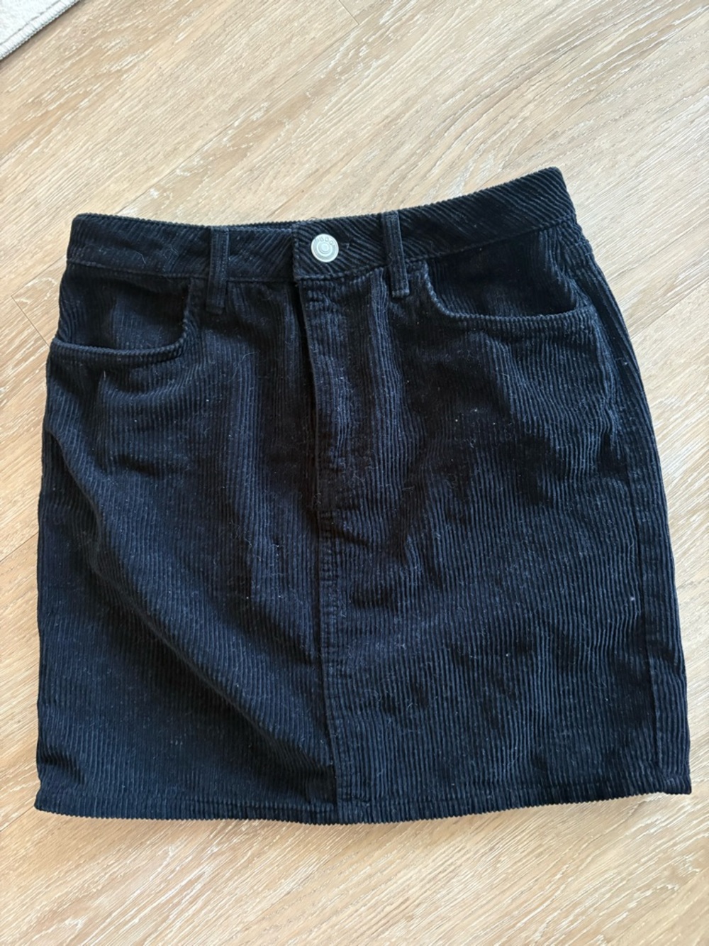 BDG Black Corduroy Mini Skirt with Front Button